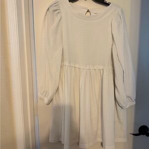 Cream Long-Sleeve Textured Dress with pockets